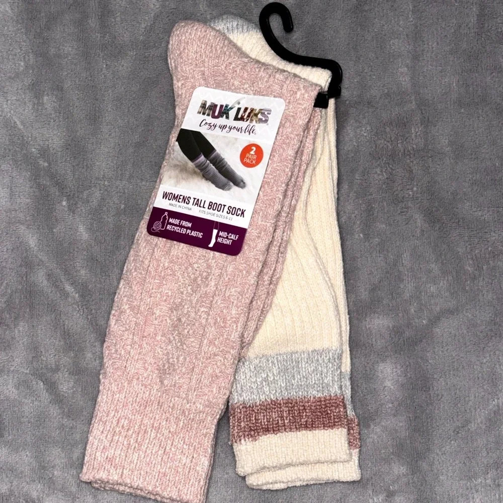 Muk Luks Cozy Up Your Mid Calf Tall Boot Socks Women OS(6-11) Vanila 2 Pair Pack